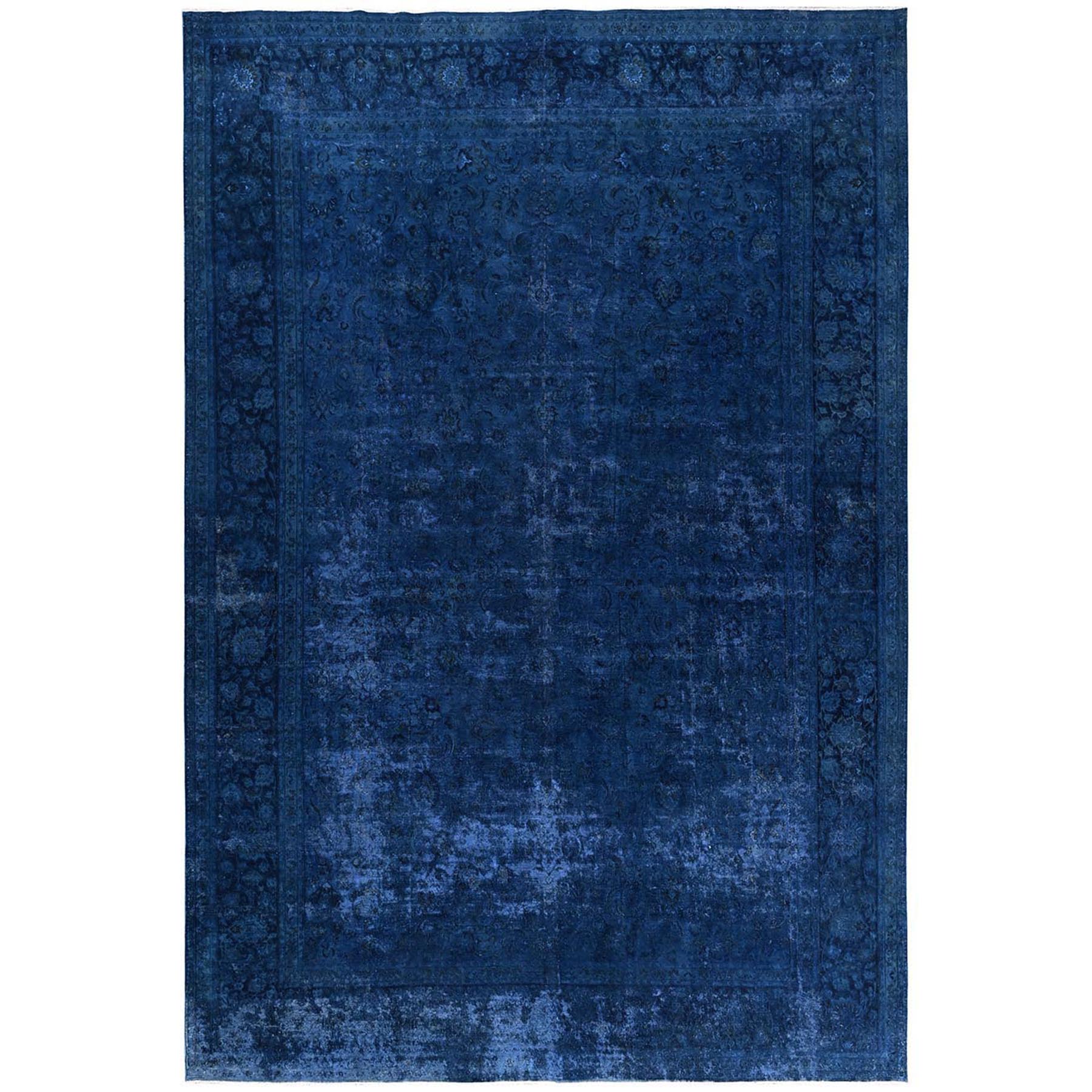 13'x18'8" Yale Blue, Overdyed Persian Nain, 400 KPSI, Wool & Silk, Distressed, Hand Knotted, Oversized, XL, Oriental Rug 